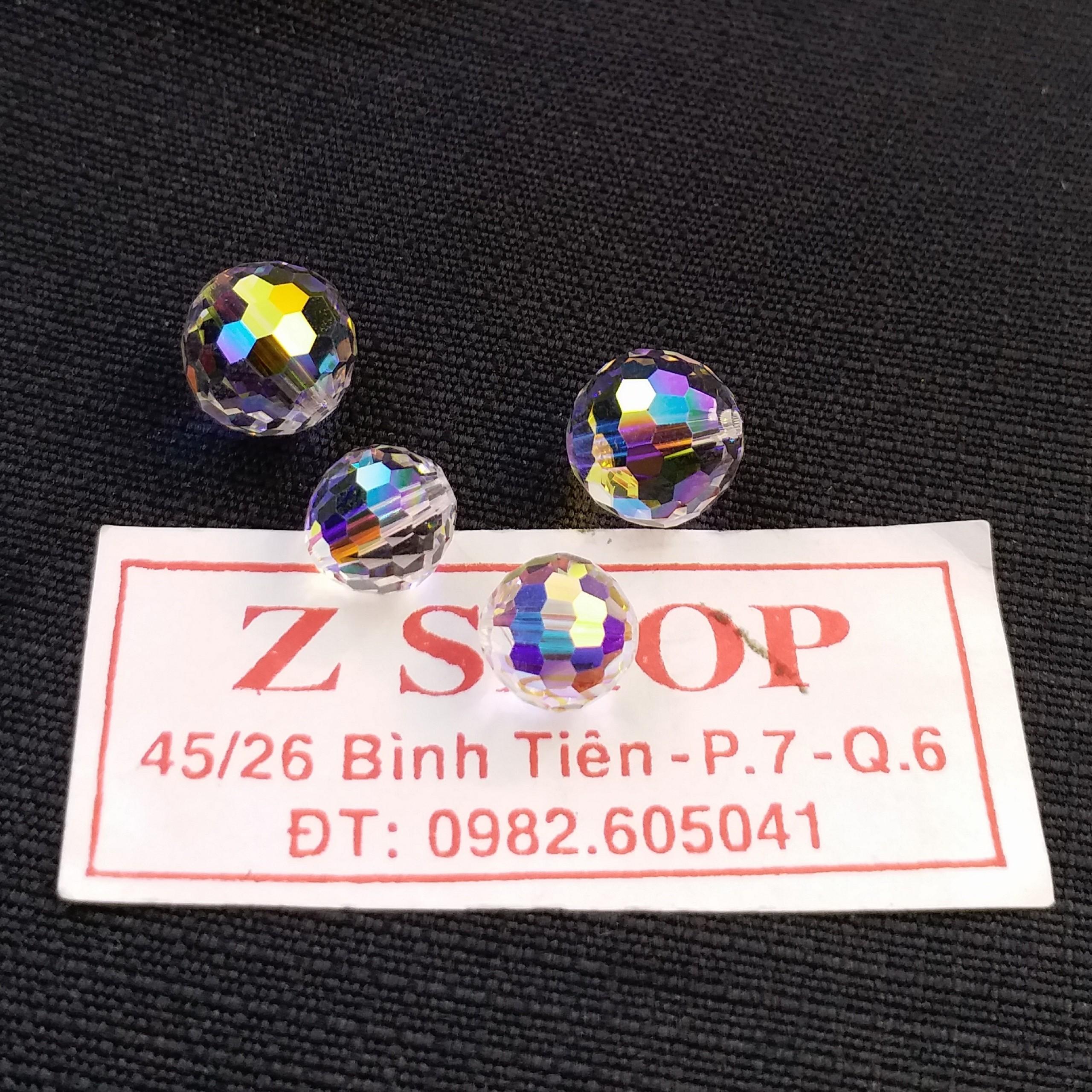 Gói 10 viên pha lê cao cấp lấp lánh hạt tròn giác nhỏ 6 ly trắng dùng làm vòng tay dây chuyền kết áo cưới