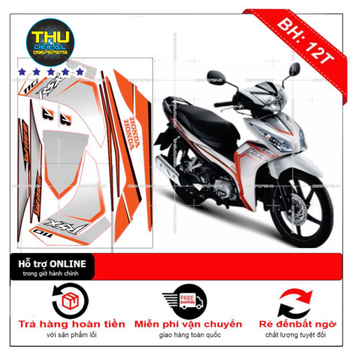 [ QUÍ KHÁCH VUI LÒNG MANG TEM RA TIỆM CHO THỢ DÁN] TEM RỜI dán cho xe wave RSX 2012 trắng cam