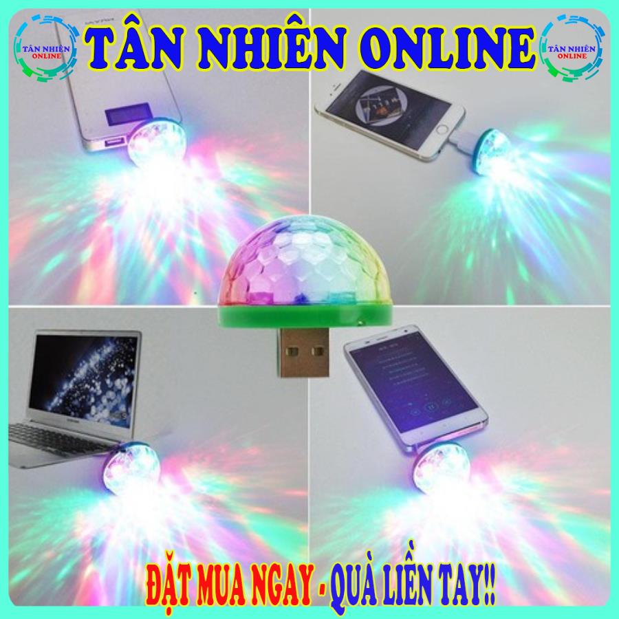 Đèn led vũ trường xoay 360 mini cảm ứng chớp nháy theo nhạc gắng USB cốc sạc