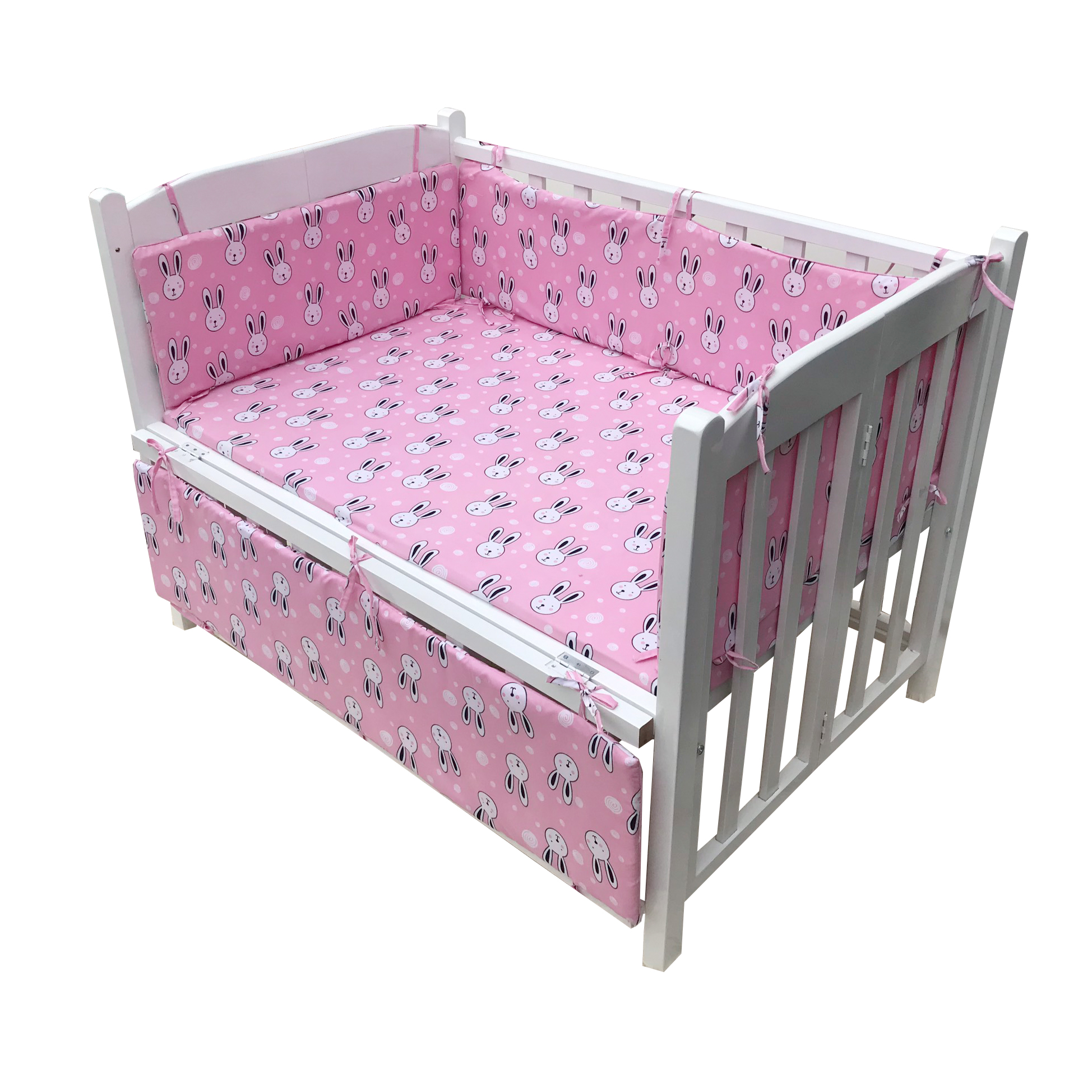 Bộ quây cũi và ga vải xe lửa trắng kt 70x120