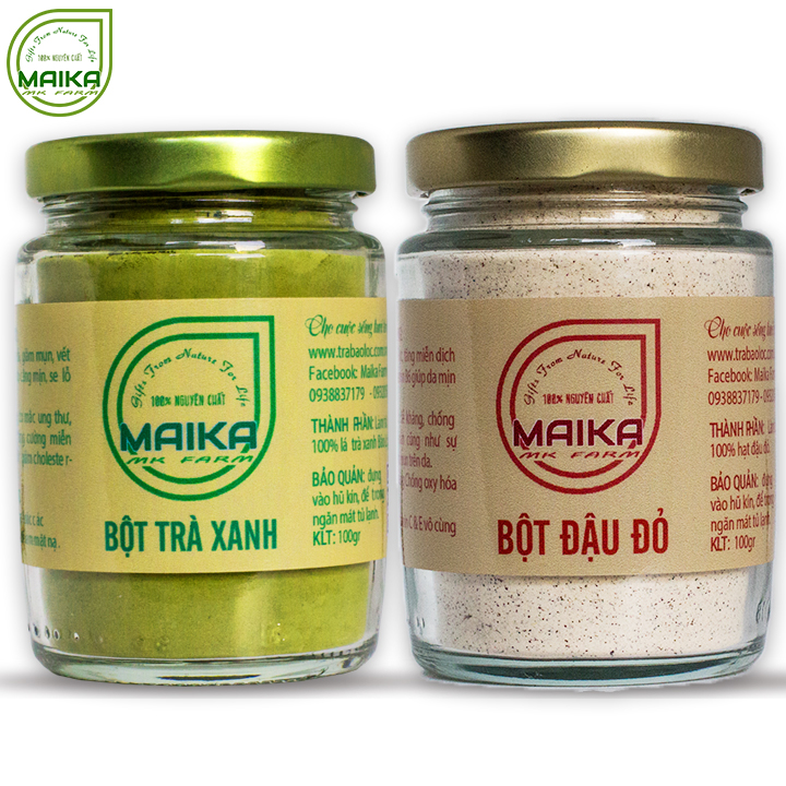 Combo Bột Trà Xanh + Bột Đậu Đỏ - Nguyên Chất MK Farm (100g/hũ)