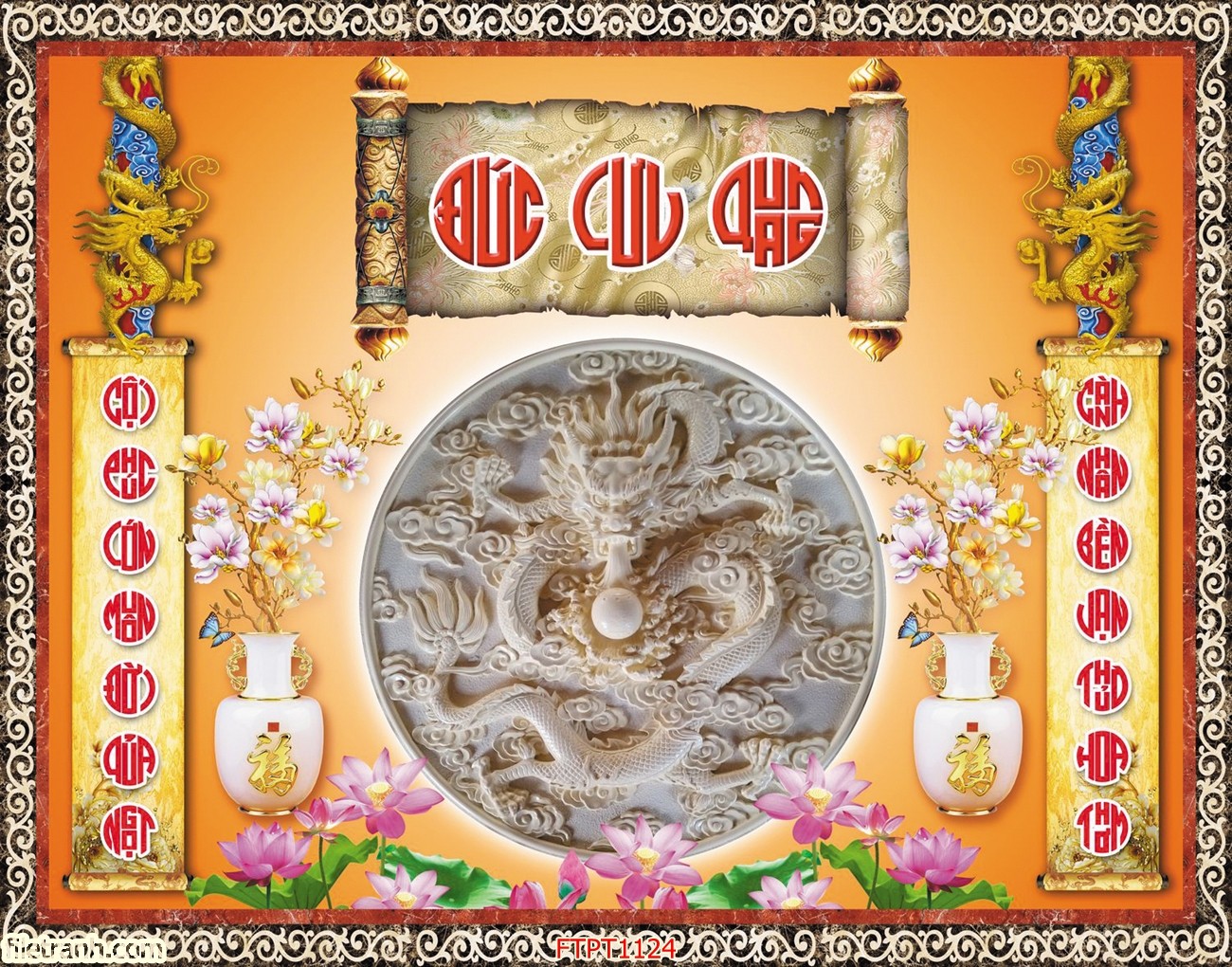 Tranh dán tường trang trí phòng thờ bàn thờ Tổ Tiên Đức Lưu Quang CHTT1124 nhiều KT