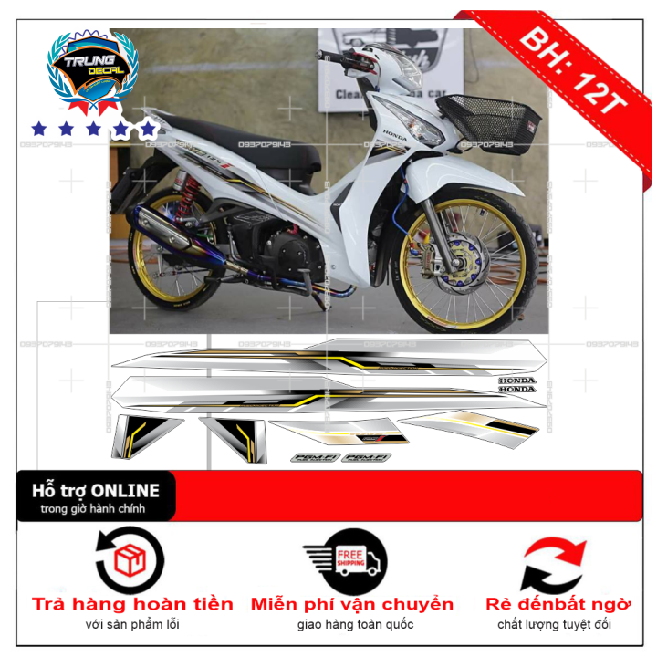 Tem rời xe wave 125i dán xe trắng