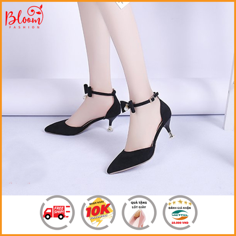 Giày cao gót sandal nữ 5p đế nhọn mũi nhọn phối nơ BLOOM | Hàng VNXK + Tặng Kèm Lót Giày Xịn giá rẻ