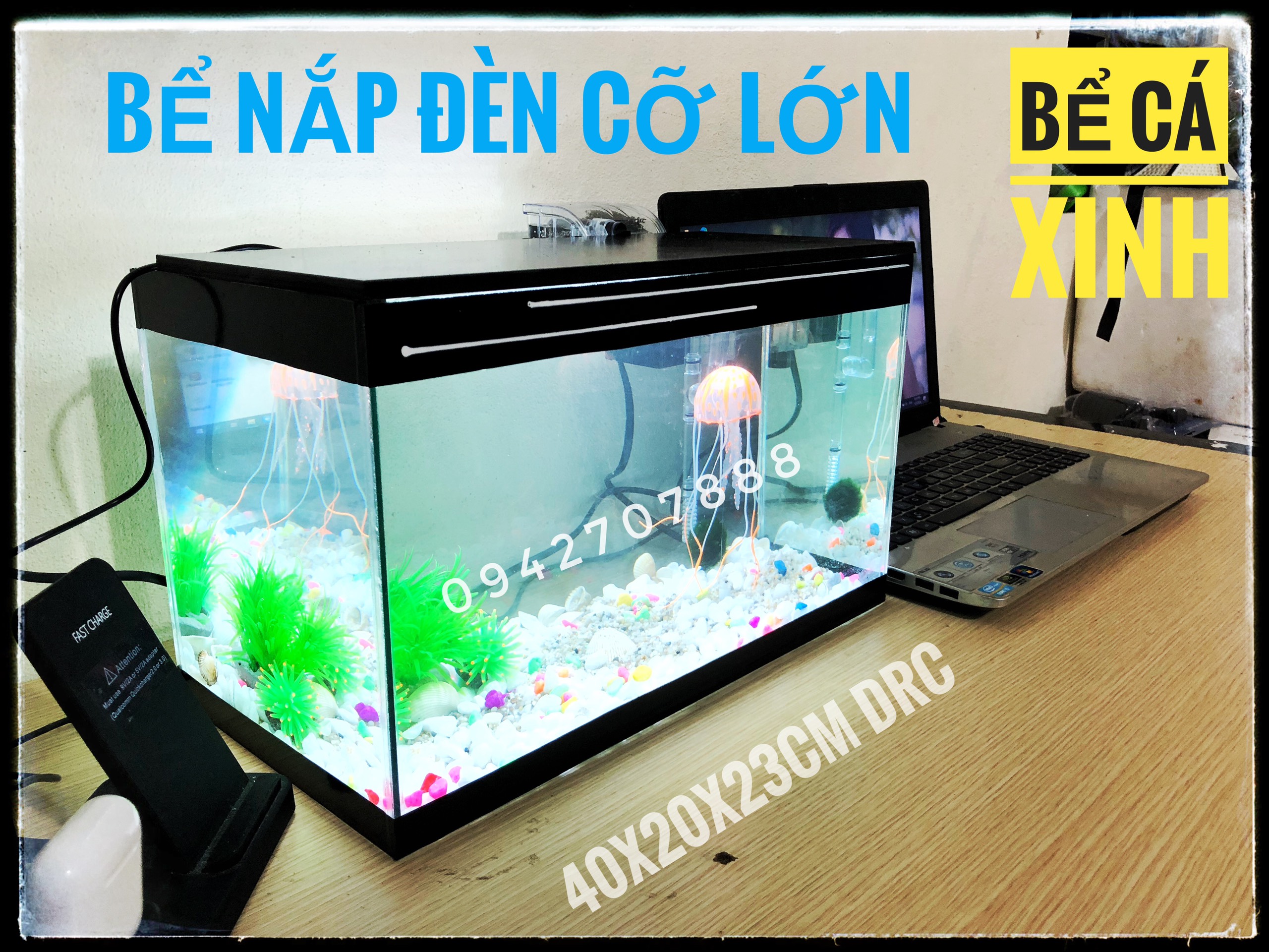 Set bể cá mini có lọc kèm nắp đèn và 8 món