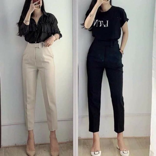 Quần baggy công sở đai vuông
