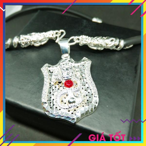 Dây chuyền Bạc Thái, Bạc Ý 925, Dây Chuyền Phong Thủy, Dây Chuyền Mặt Thiên Long, Dây Chuyền Khóa Rồng, Vòng Cổ Nam Đẹp ( Màu Bạc) (Dây và Mặt)