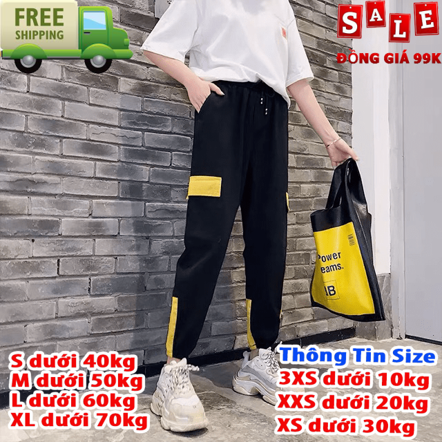 [HCM]Quần jogger nam nữ Túi hộp bó ống quần cá tính phối 02 màu đen-vàngtrắng-vàng