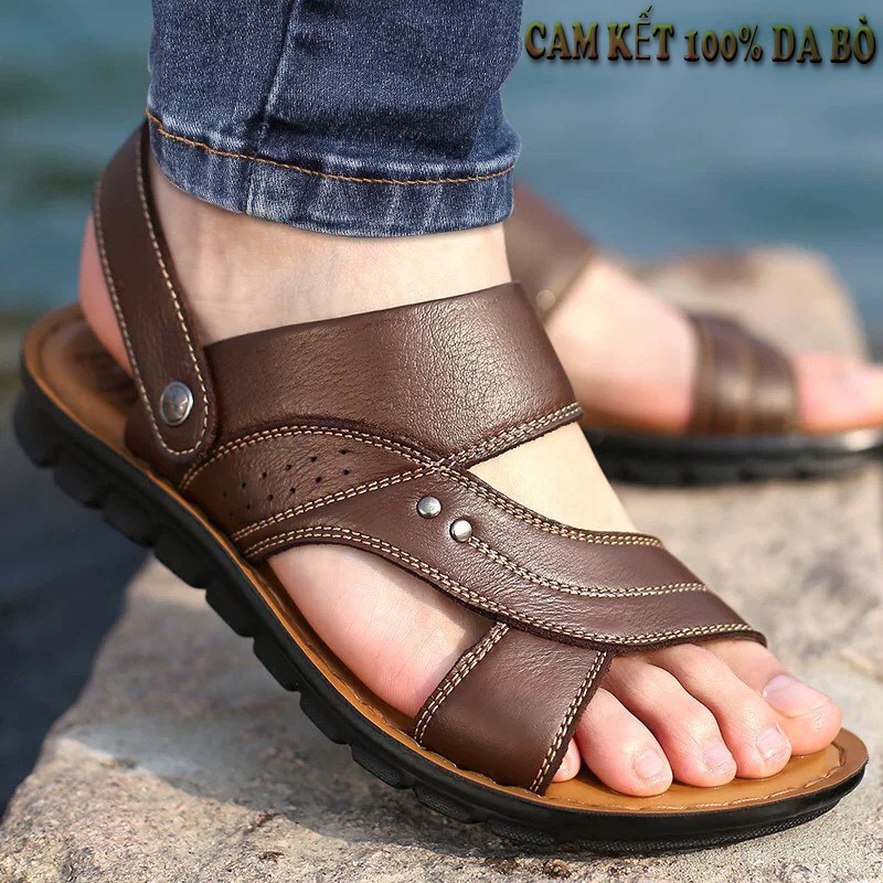 [BAO TEST LỬA ] DÉP NAM DA BÒ CAO CẤP ĐẾ CAO SU KHÂU