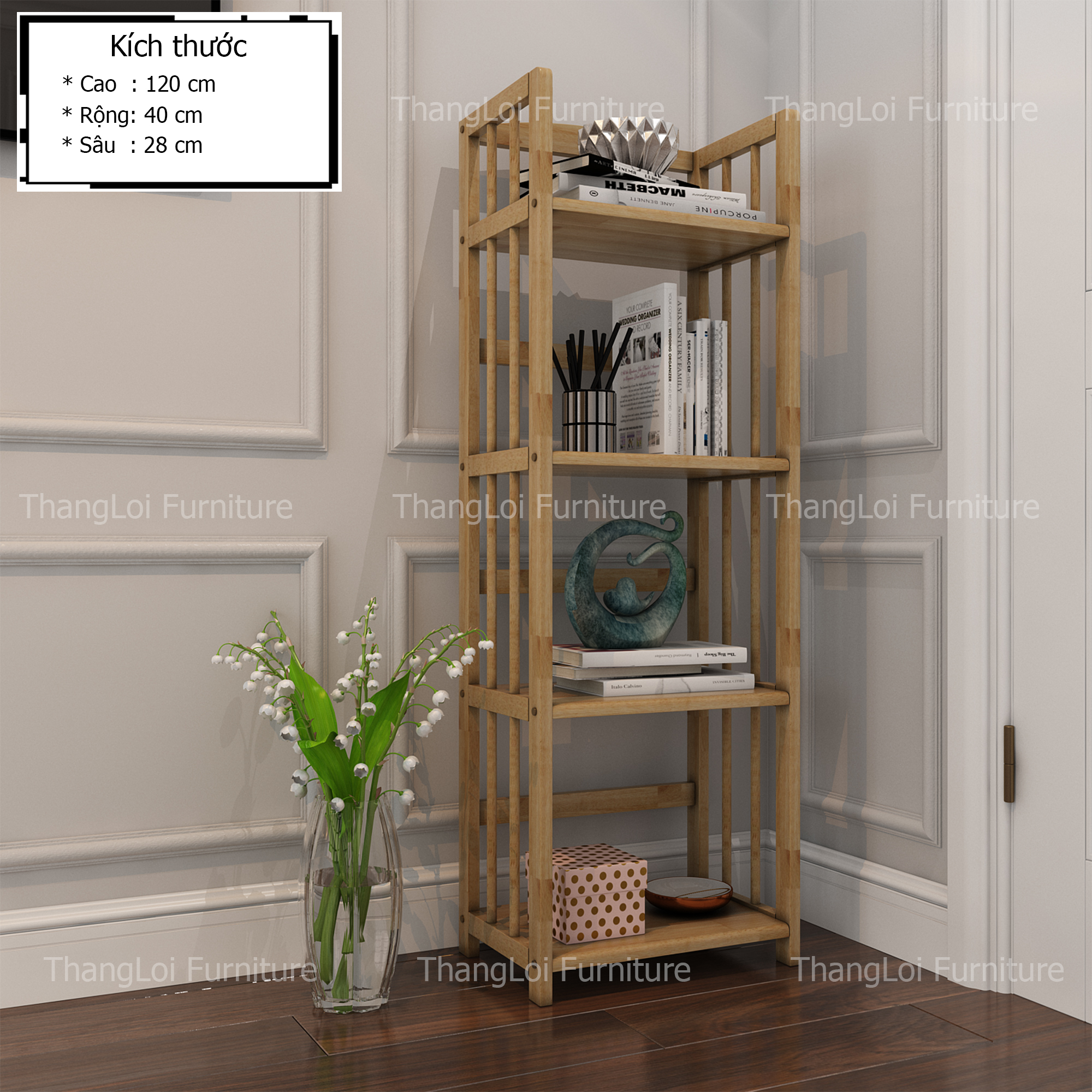 Kệ sách , kệ đa năng gỗ 4 tầng x 42 cm