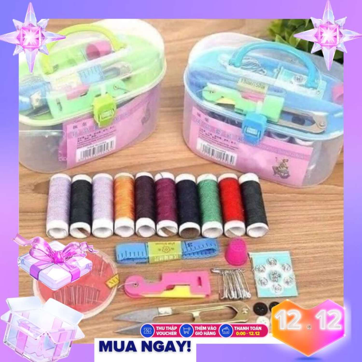 Hộp kim chỉ nhiều món tiện dụng -Hộp kim chỉ đa năng tiện dụng hộp kim chỉ may vá quần áo.