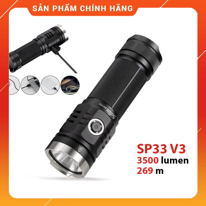 SOFIRN SP33 V3 đèn pin chiếu rộng độ sáng 3500 lumen chiếu xa 269m LED CREE XHP50 cổng sạc USB pin 26650 (kèm theo)