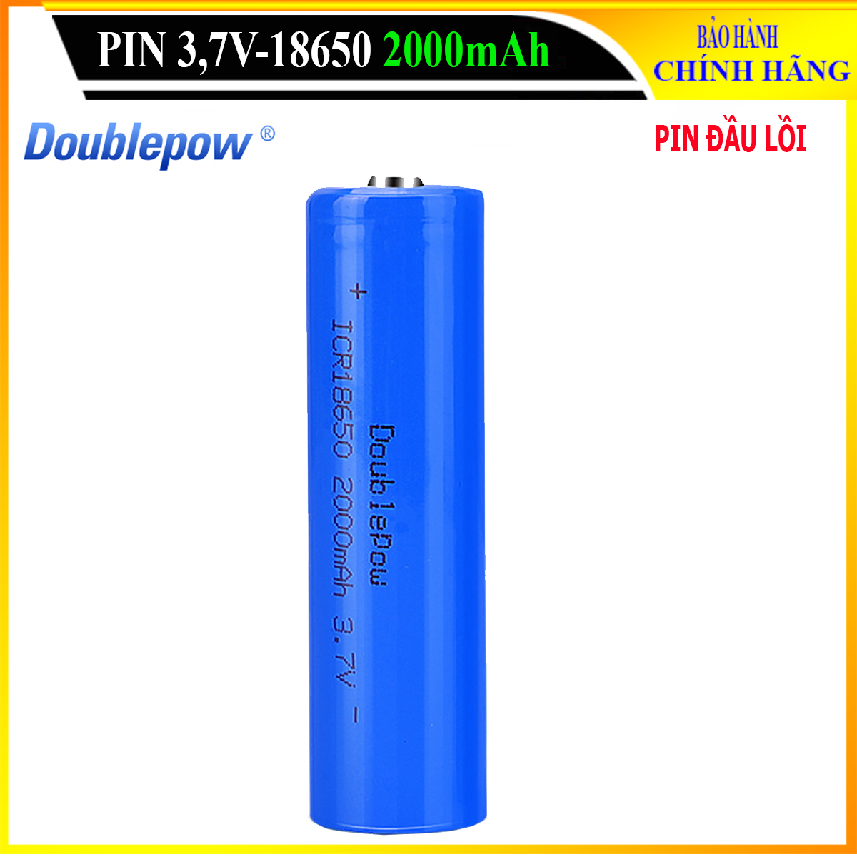 Pin sạc Lithium 18650 - 2000mAh đầu lồi Doublepow, pin dung lượng thực (01 viên)