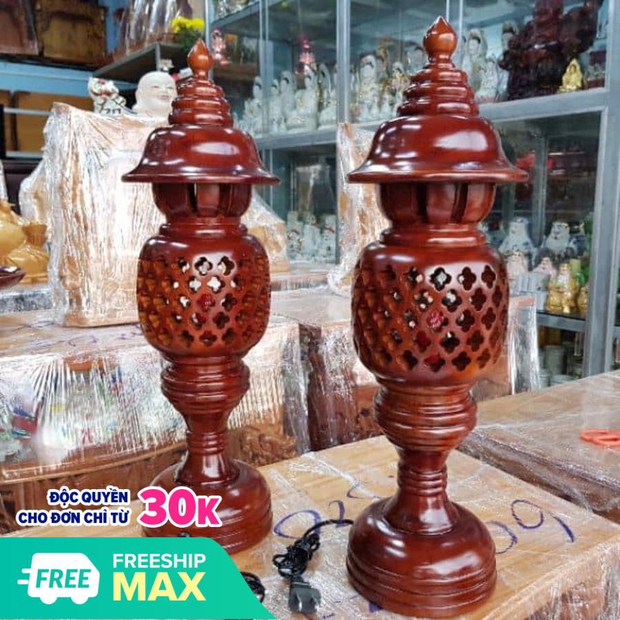 Cặp đèn thờ tổ ong gỗ cao 34cm