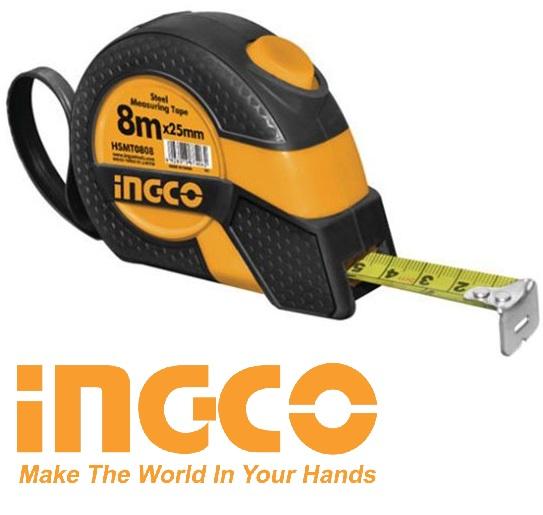 Thước cuộn 8 mét thép nền vàng steel measuring tape ingco hsmt0808