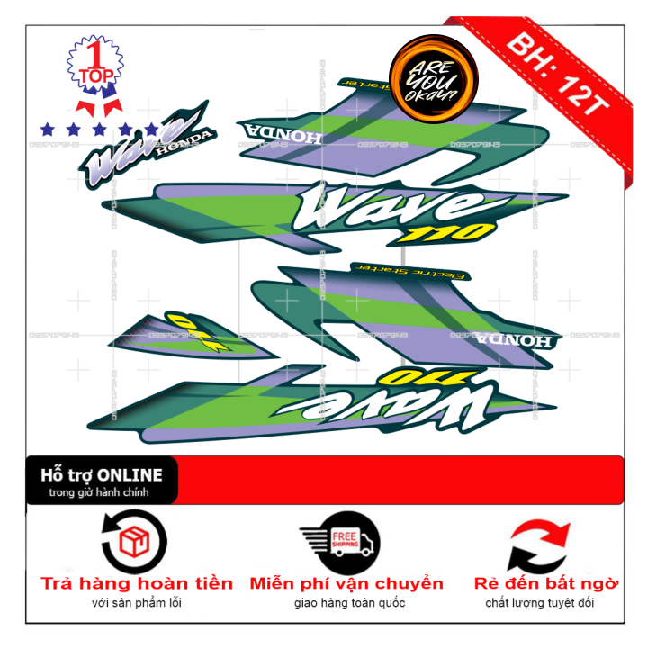 Tem rời dán xe wave nhỏ đời đầu dán xe xanh nhớt