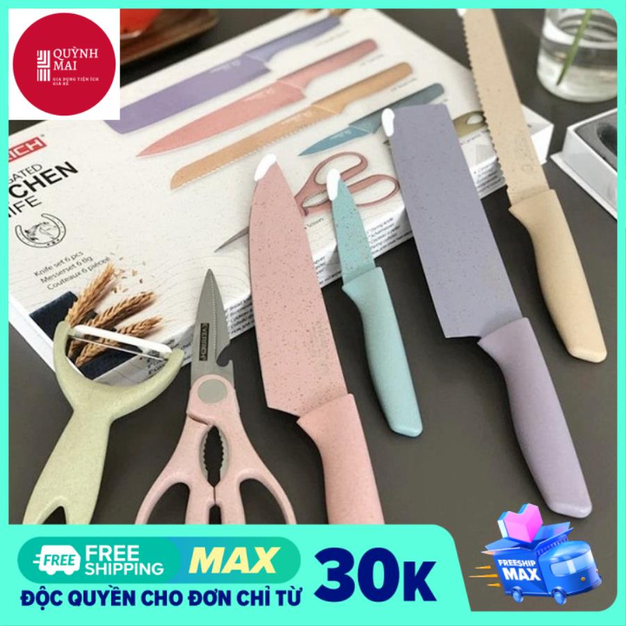 Bộ dao kéo 6 món Everrich Kitchen lúa mạch sịn sò siêu sắc bén - Set dao lúa mạch 6 món Everrich Kitchen