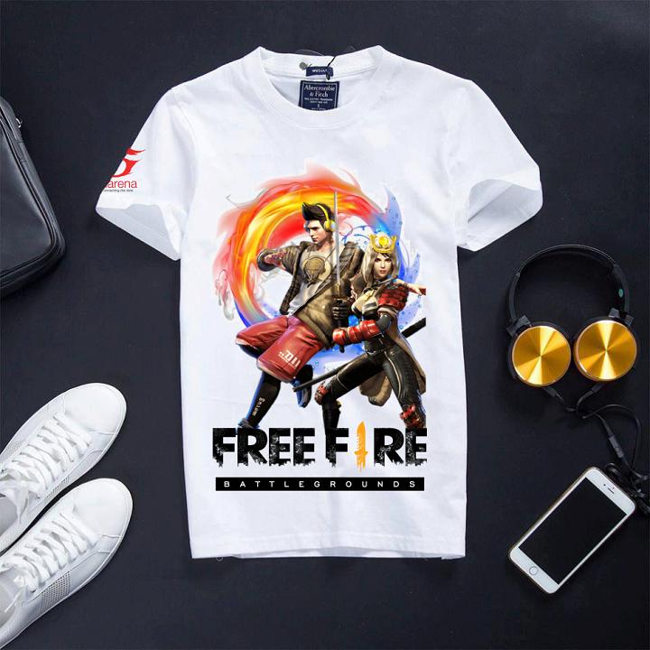 Áo Free Fire Màu Trắng Cotton Nam đeo tai nghe, Áo in 3D giá rẻ