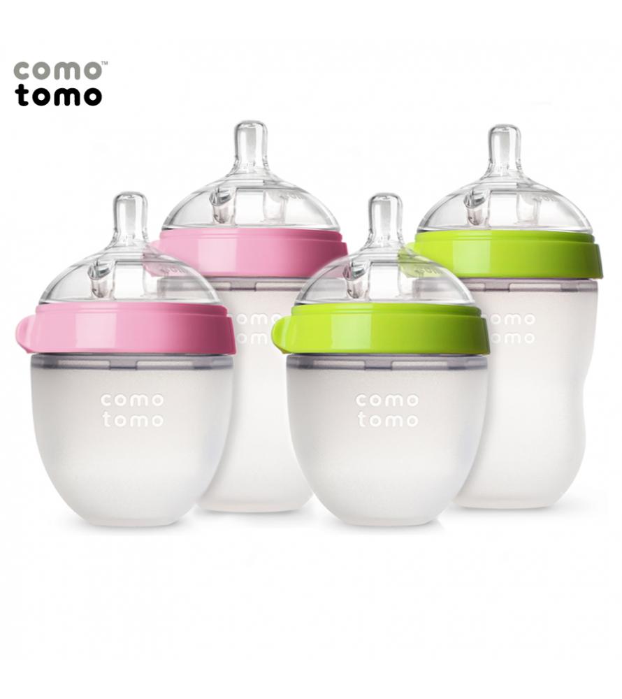 BỘ HAI BÌNH SILICONE COMOTOMO 150ML - HỒNG