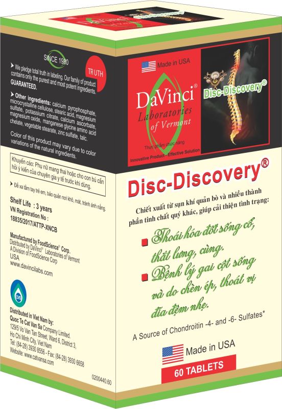 Disc Discovery (Nhập Khẩu Chính Hãng) - Thực phẩm bảo vệ sức khỏe hỗ trợ Thoát vị Đĩa đệm & Đau thần kinh tọa - 60 viên cao cấp