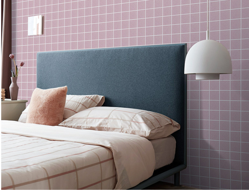 Cuộn 5m x 0.45m decal giấy dán tường ô kẻ nhỏ hồng keo sẵn bóc dán a059
