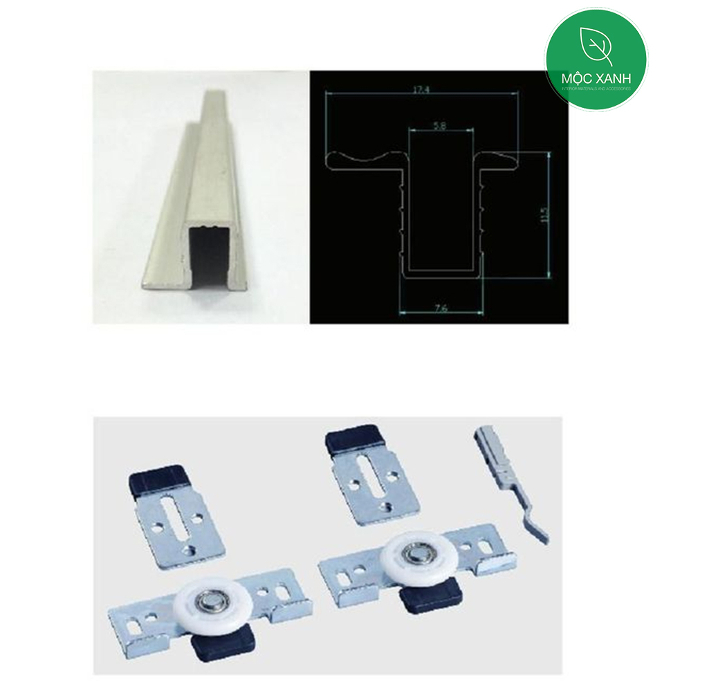 Phụ kiện ray trượt cửa lùa tủ áo (Cây 2m)