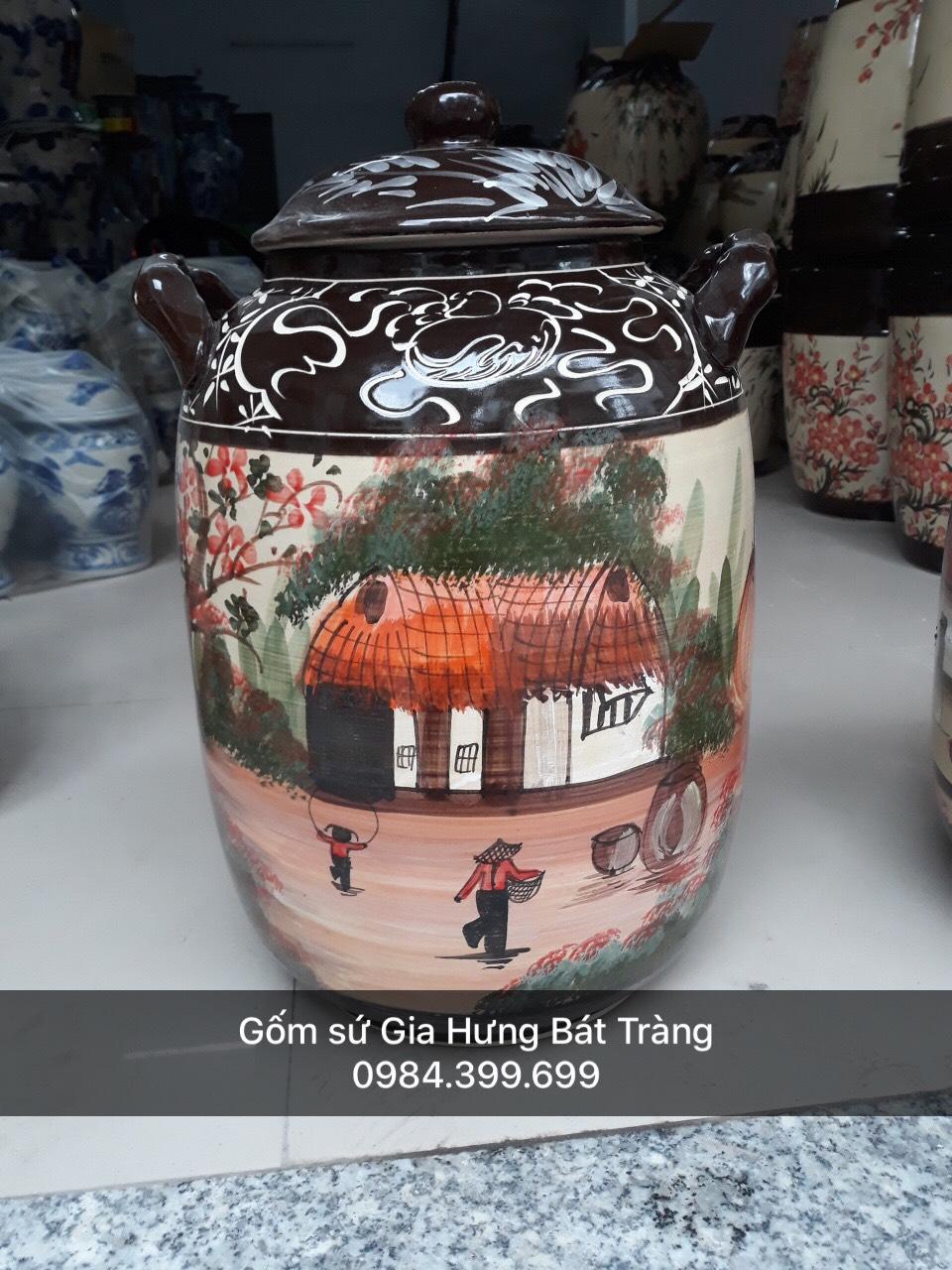 Hũ đựng 25kg gạo(30L) gốm sứ Gia Hưng Bát Tràng