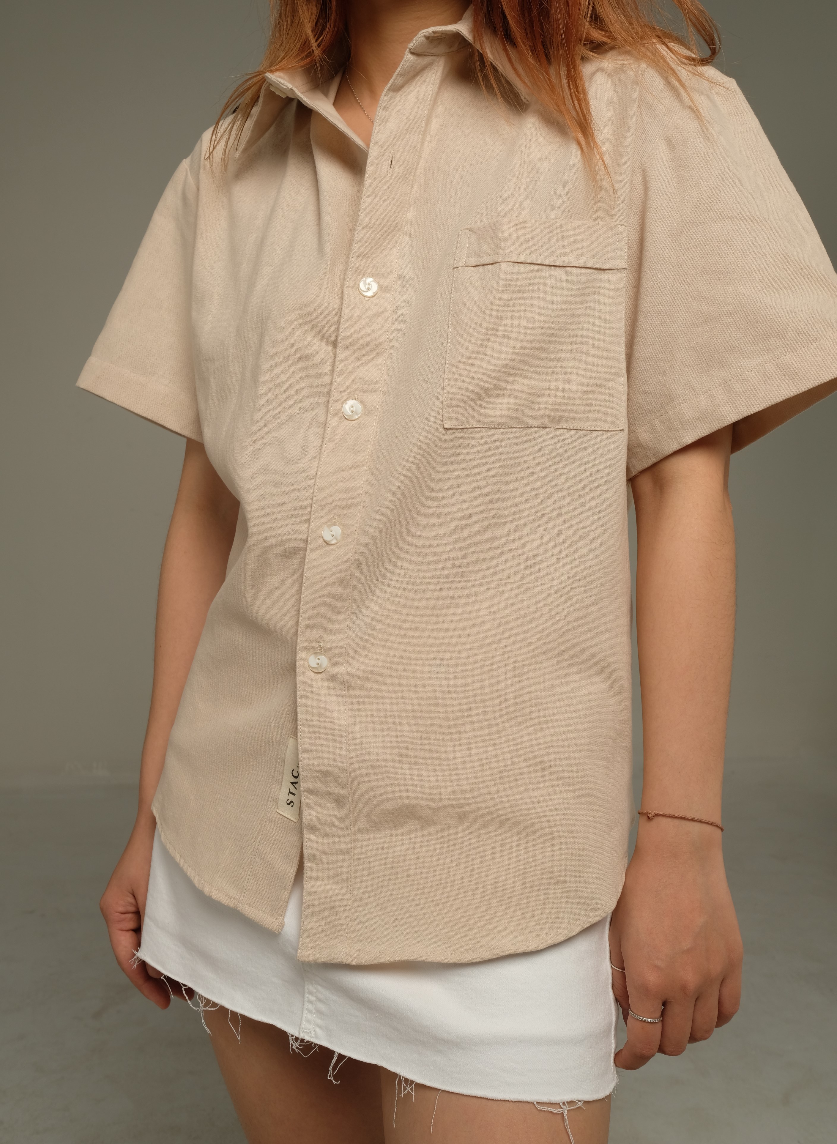 Pocket Beige Linen Shirt