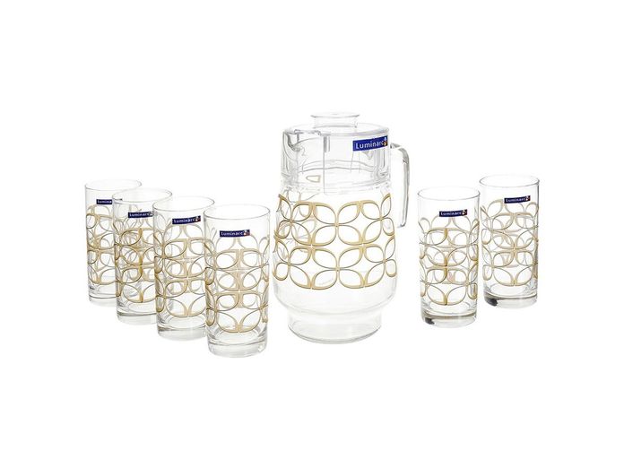 [HCM]Bộ bình ly thủy tinh 7 món Luminarc Maze Gold