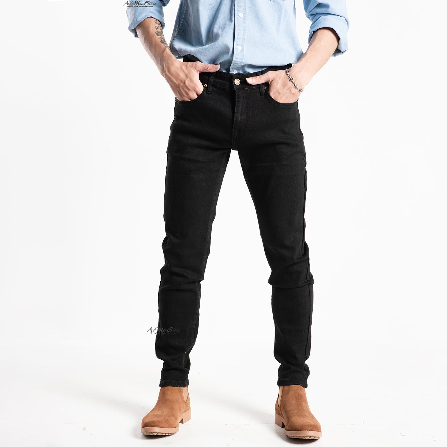 ROUTINE quần jean nam dáng slimfit ống côn màu đen