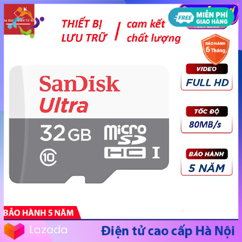 Thẻ nhớ Sandisk Ultra 32GB up to 80MB/s - Thẻ Sandisk Ultra chuyên dụng cho Camera, Máy ảnh, Thẻ nhớ Mico SDHC chính hãng,, Tốc độ đọc ghi lên đến 80MB/s, Thẻ nhớ Class 10,...| Hàng Chính Hãng - Bảo Hành 5 Năm