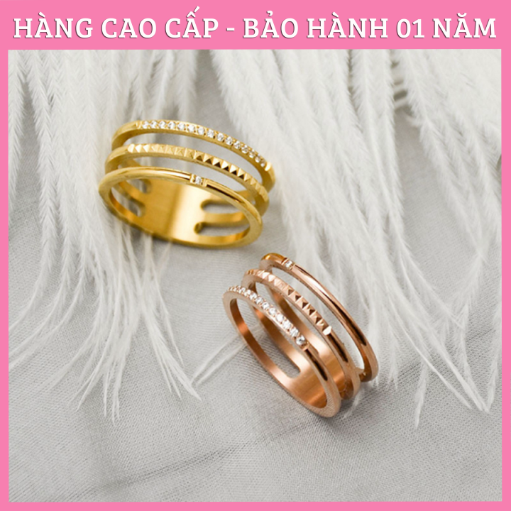 NHẪN TITAN 3 HÀNG ĐÍNH ĐÁ TINH XẢO TC120