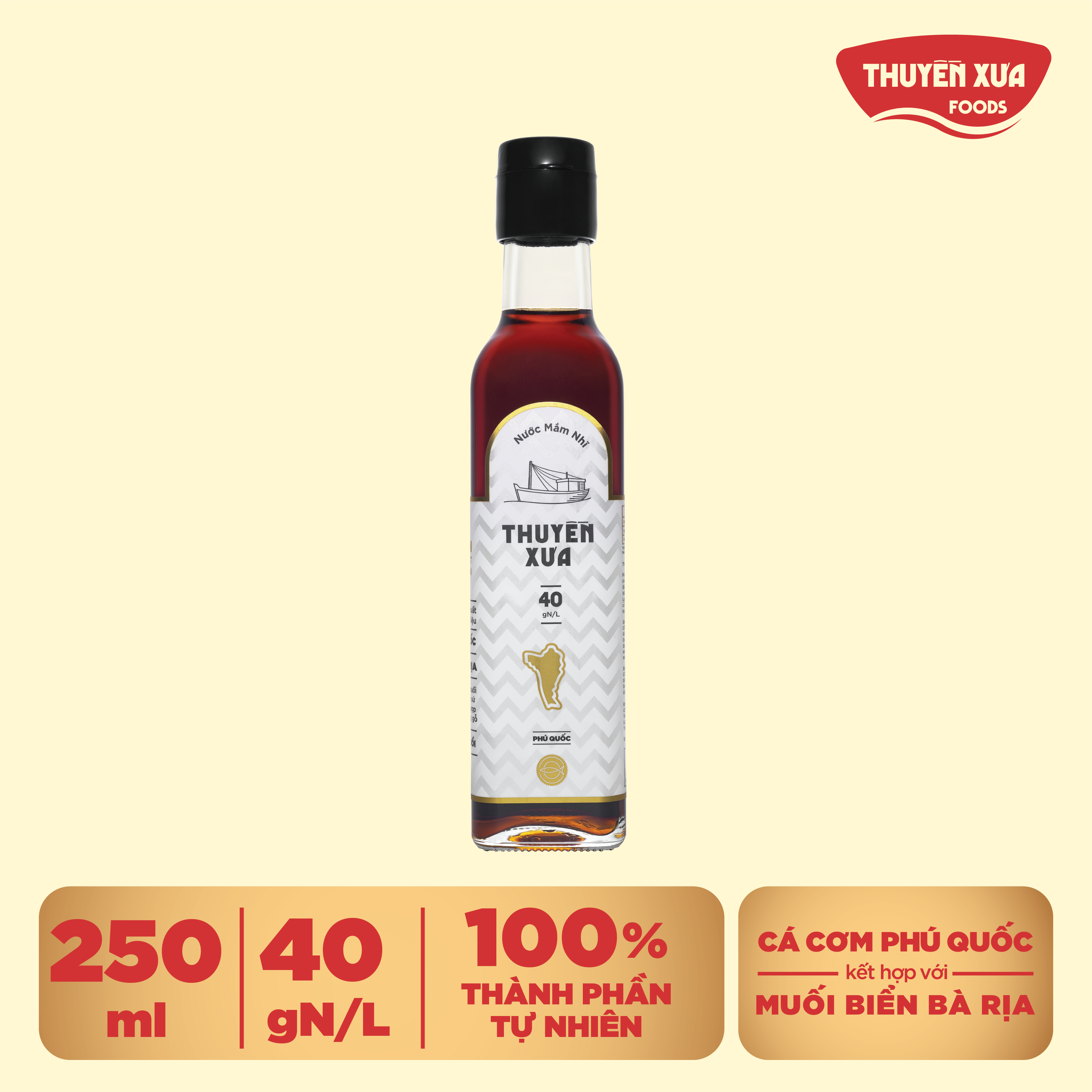 [40 ĐỘ ĐẠM] NƯỚC MẮM NHĨ PHÚ QUỐC NGUYÊN CHẤT THUYỀN XƯA - DÙNG ĐỂ CHẤM - 250ML