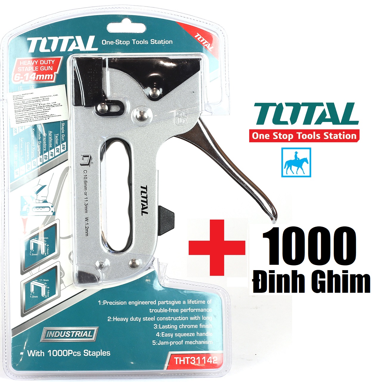 TOTAL Kềm Kìm Bấm Đinh Ghim 6-14mm THT31142 Tặng 1000 Đinh Ghim 8mm