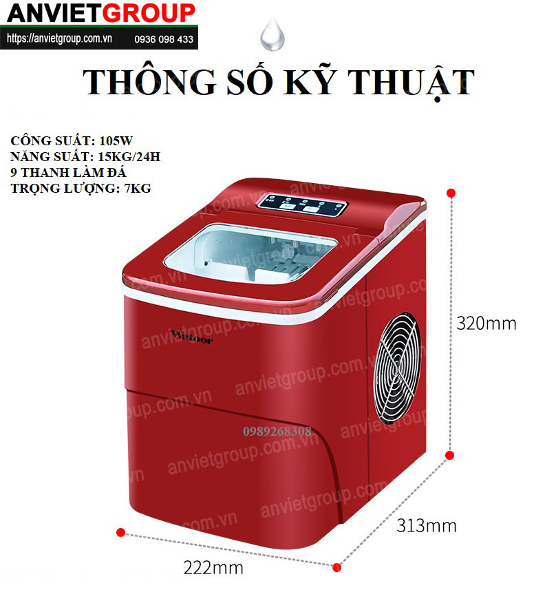 Máy làm đá viên đá bi mini tự động Watoor WZB-16H An Việt