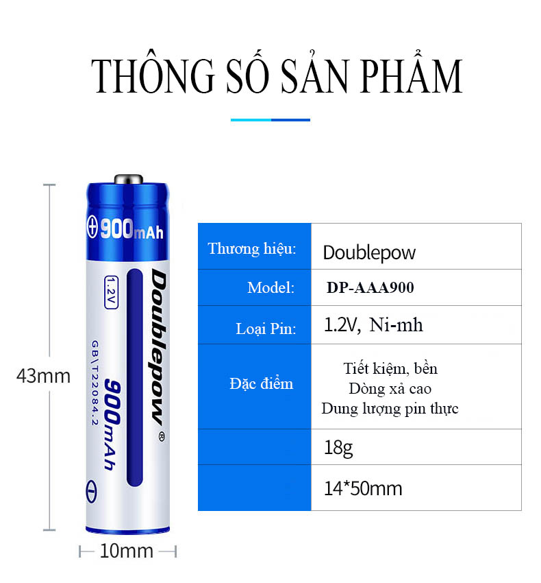 Pin sạc AAA 900mAh Doublepow (Hộp 4 viên)