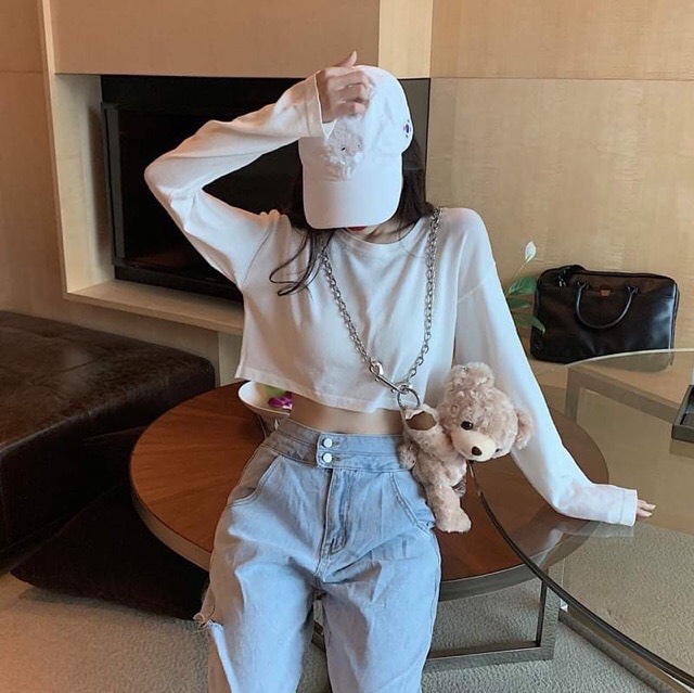 [HCM]Áo Thun Nữ Tay Dài Croptop Thời Trang hàn Quốc
