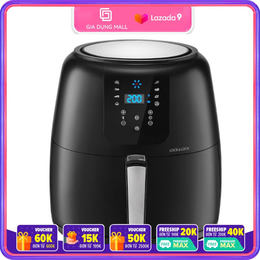 >> BÁO GIÁ CHẢO CHIÊN LOCK | Shopee Lazada Sendo Tiki mới nhất 72 Nồi Chiên Không Dầu Điện Tử Lock&Lock EJF296BLK (7.2 Lít) - Kèm Chảo Nướng - Hàng Chính Hãng