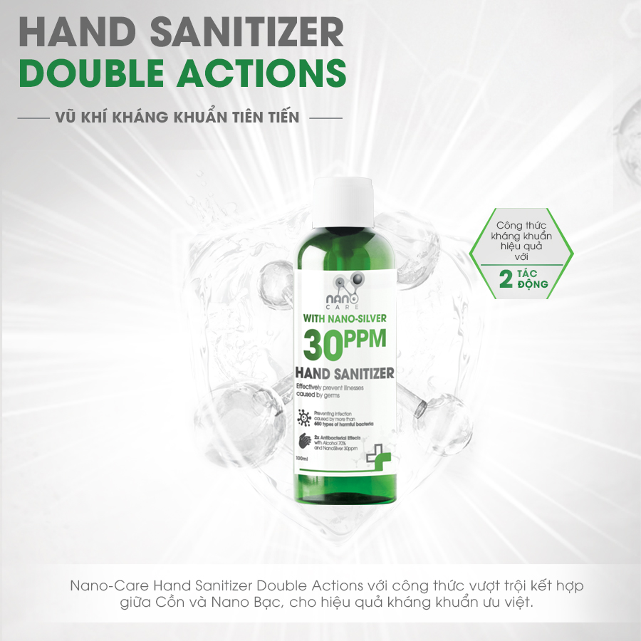 [HCM]Gel rửa tay khô Nano-Care Double Actions (với thành phần nano bạc)