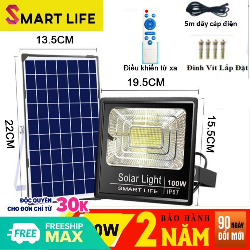 Đèn LED Năng Lượng Mặt Trời SMART LIFE 100w Cảm Biến Ánh Sáng tự động bật sáng khi trời tối, và tắt đèn khi trời sáng