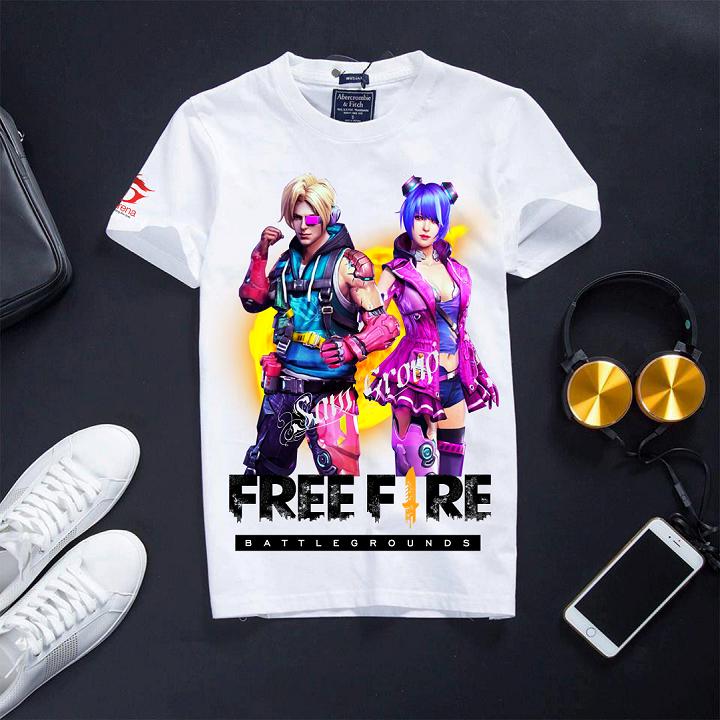 Áo thun in hình Free Fire giá siêu sock cổ tròn màu trắng thẻ vô cực mùa 8
