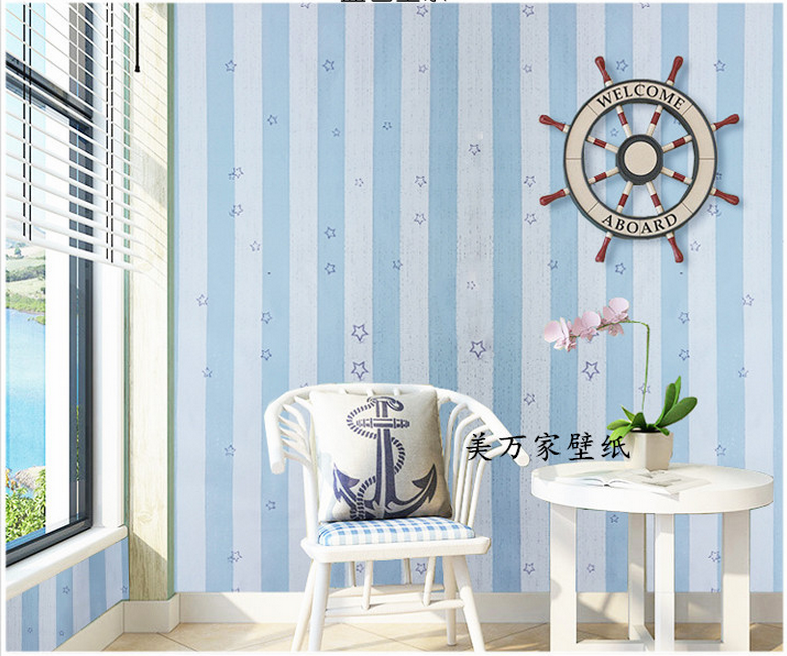 Cuộn 10m x 0.45m decal giấy dán tường sọc sao xanh keo sẵn bóc dán aa030