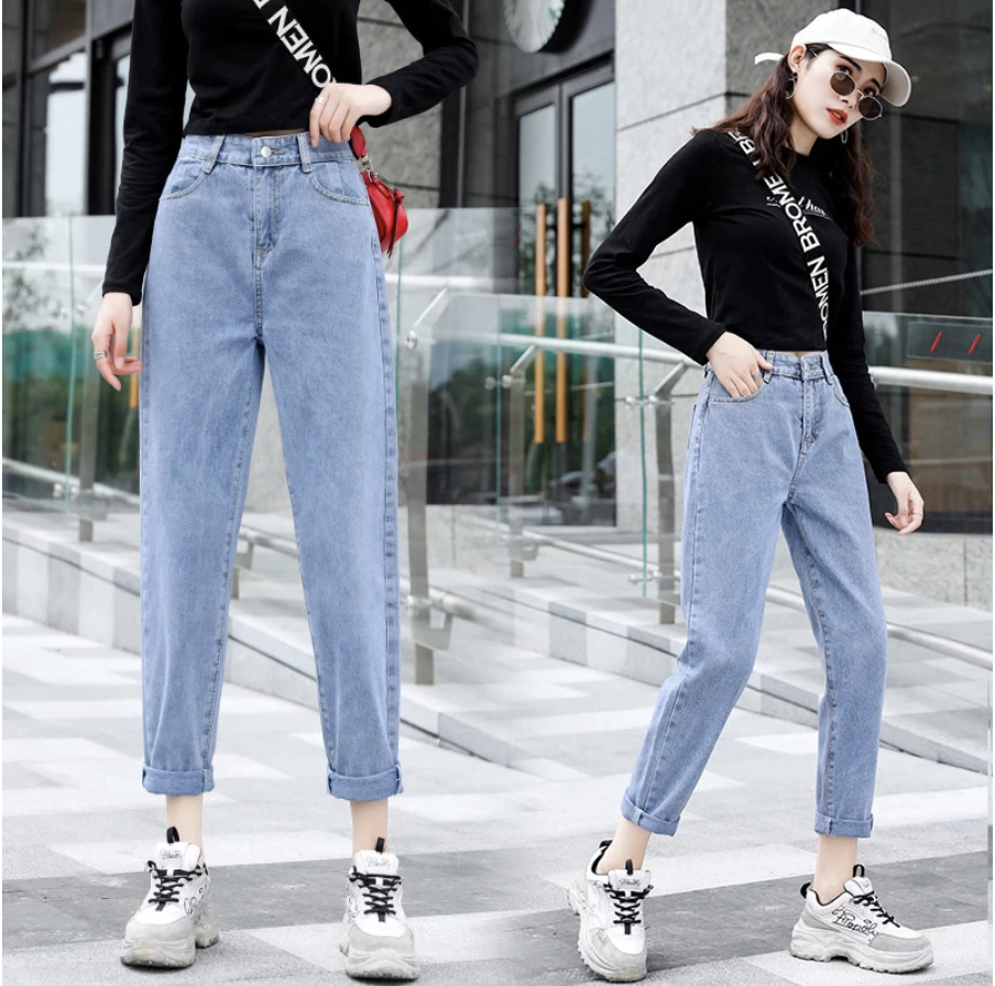 [HCM]Quần Jeans Nữ Baggy 9 Tấc Hàn Quốc Cao Cấp Bigsize Lửng Trơn Form Ống Rộng Lưng Cao