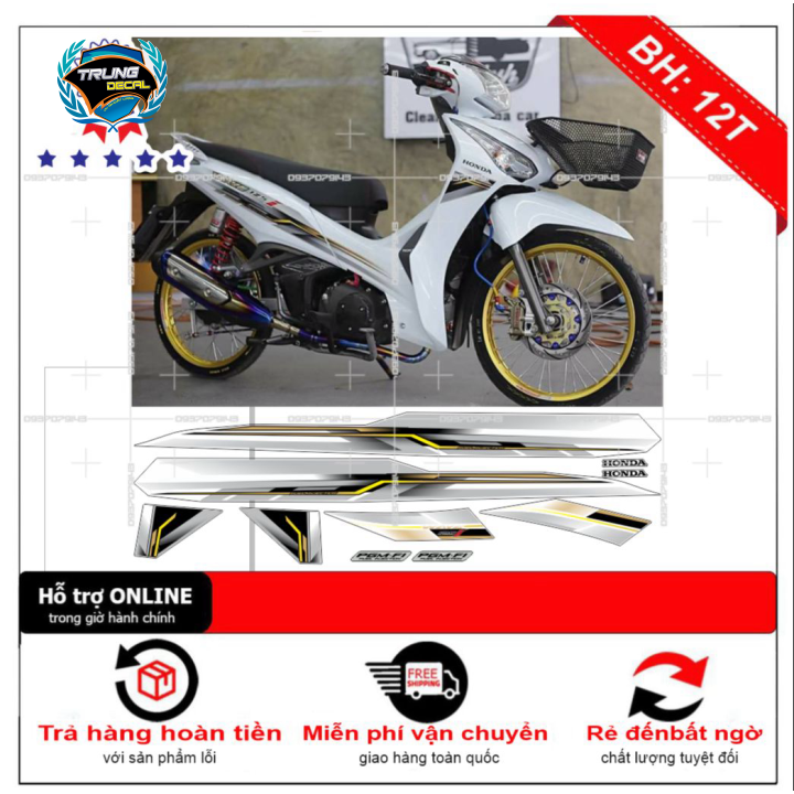 Tem rời xe wave 125i dán xe trắng
