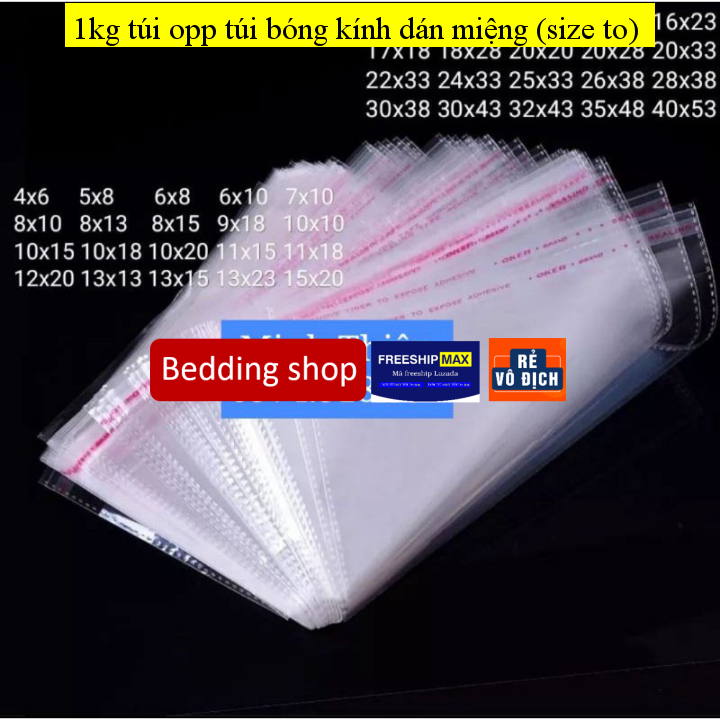 1kg túi opp túi bóng kính dán miệng (size to)