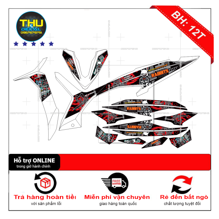 Tem rời dán cho xe wave rsx 2014 thỏ rabbits