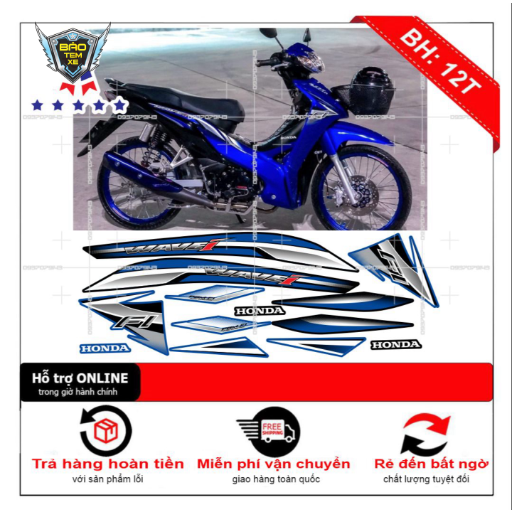 Tem rời xe wave i RS xanh đen