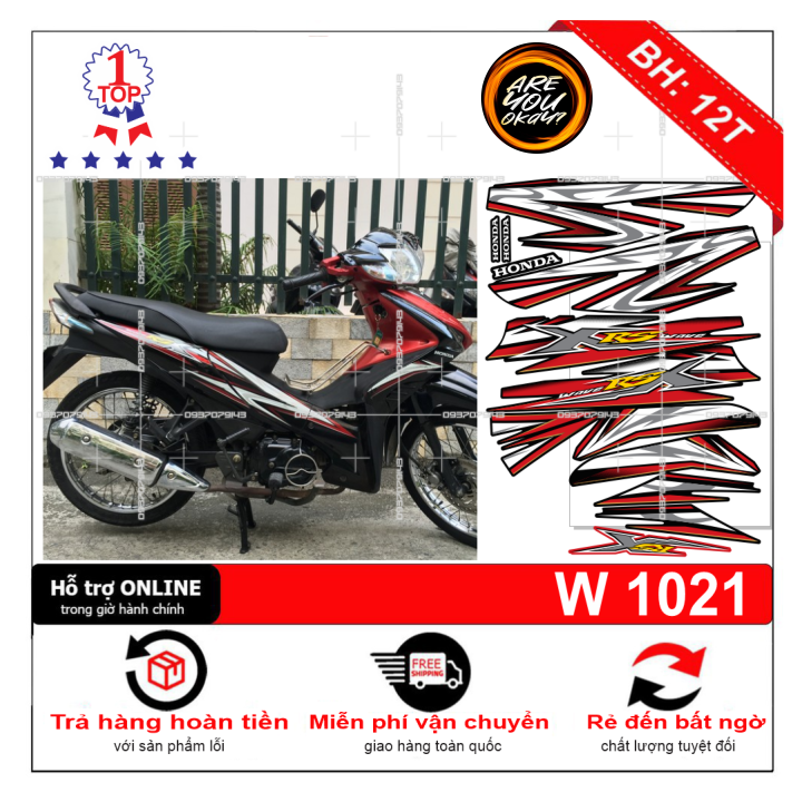 Tem rời dán xe wave rsx 2010 mẫu zin đỏ đen