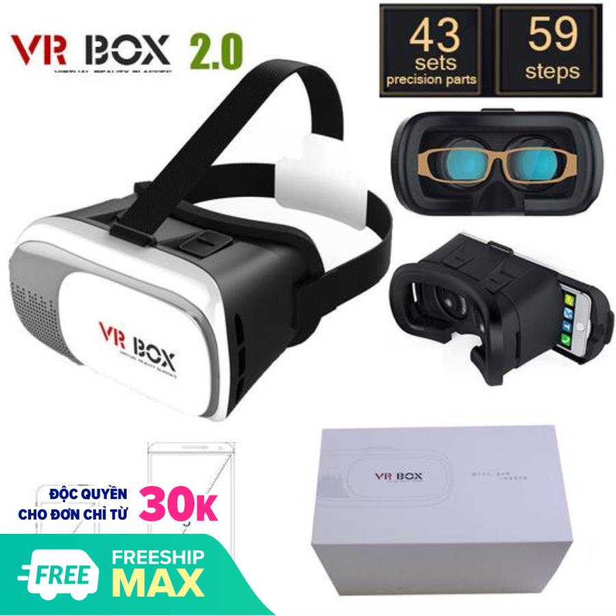 Kính xem phim thực tế ảo Chuẩn 3D VR Box màu trắng đen dùng cho tất cả các dòng điện thoại Phiên bản 2020
