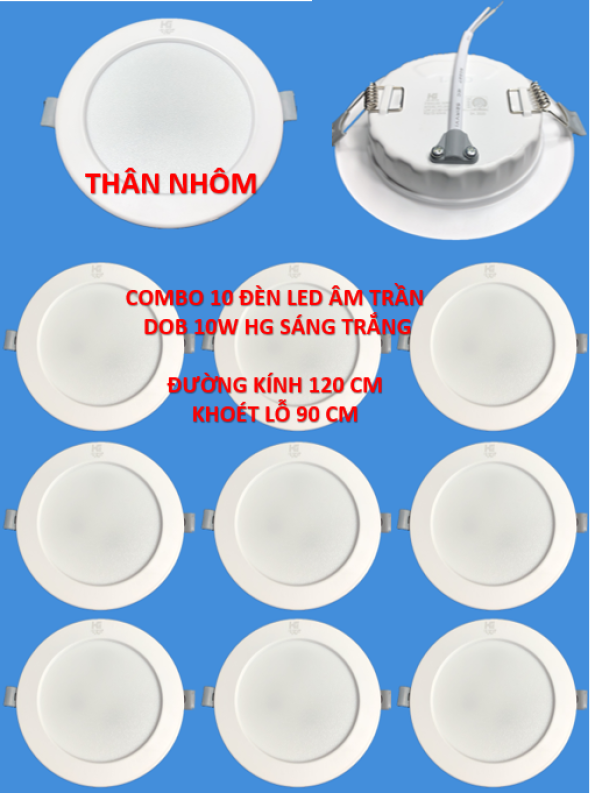 Conbo 10 đèn led âm trần thân nhôm DOB 10w sáng trắng HG